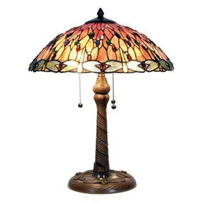 Clayre&Eef Očarujúca stolná lampa Bella v štýle Tiffany, Obývacia izba / jedáleň, sklo, polyrezín, E27, 60W, K: 56cm