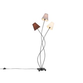 Dizajnová stojaca lampa čierna s látkovými odtieňmi 3-svetlá - Melis