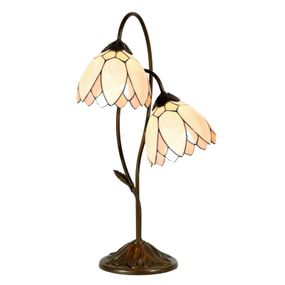 Clayre&Eef Štýl Tiffany – stolná lampa Liliana, 2-plameňová, Obývacia izba / jedáleň, sklo, polyrezín, E14, 25W, K: 61cm