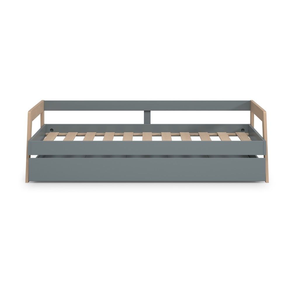 Zelená/prírodná detská posteľ z borovicového dreva s výsuvným lôžkom a úložným priestorom 90x200 cm Carrie - Marckeric
