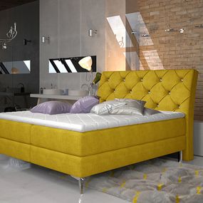 Čalúnená manželská posteľ s úložným priestorom Amika 180 - žltá