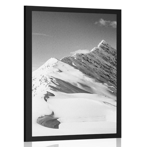 Plagát zasnežené pohorie v čiernobielom prevedení - 20x30 silver