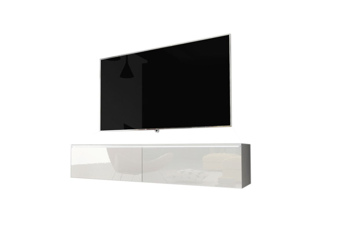 Expedo TV stolík MENDES D 140, 140x30x32, biela/biela lesk + LED