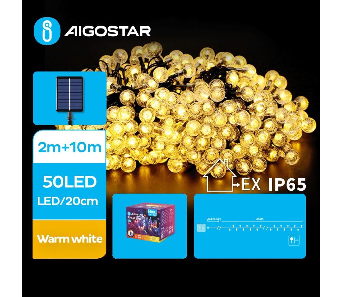 Aigostar - LED Solárna dekoračná reťaz 50xLED/8 funkcií 12m IP65 teplá biela