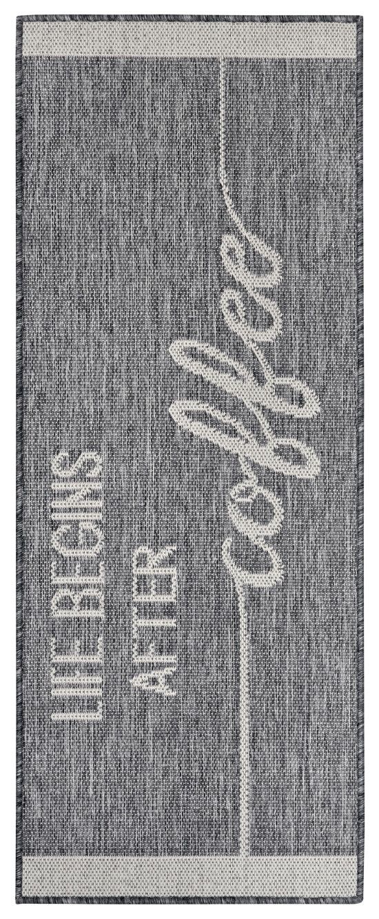 Hanse Home Collection koberce Behúň Cucina Life Begins After Coffee 105627 Grey Cream - 62x150 cm