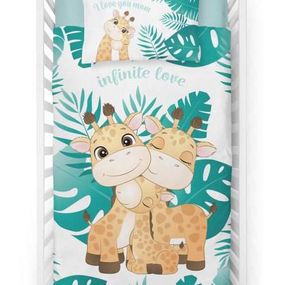 Bavlnené obliečky do postieľky Žirafy baby Tyrkys 100x135/40x60
