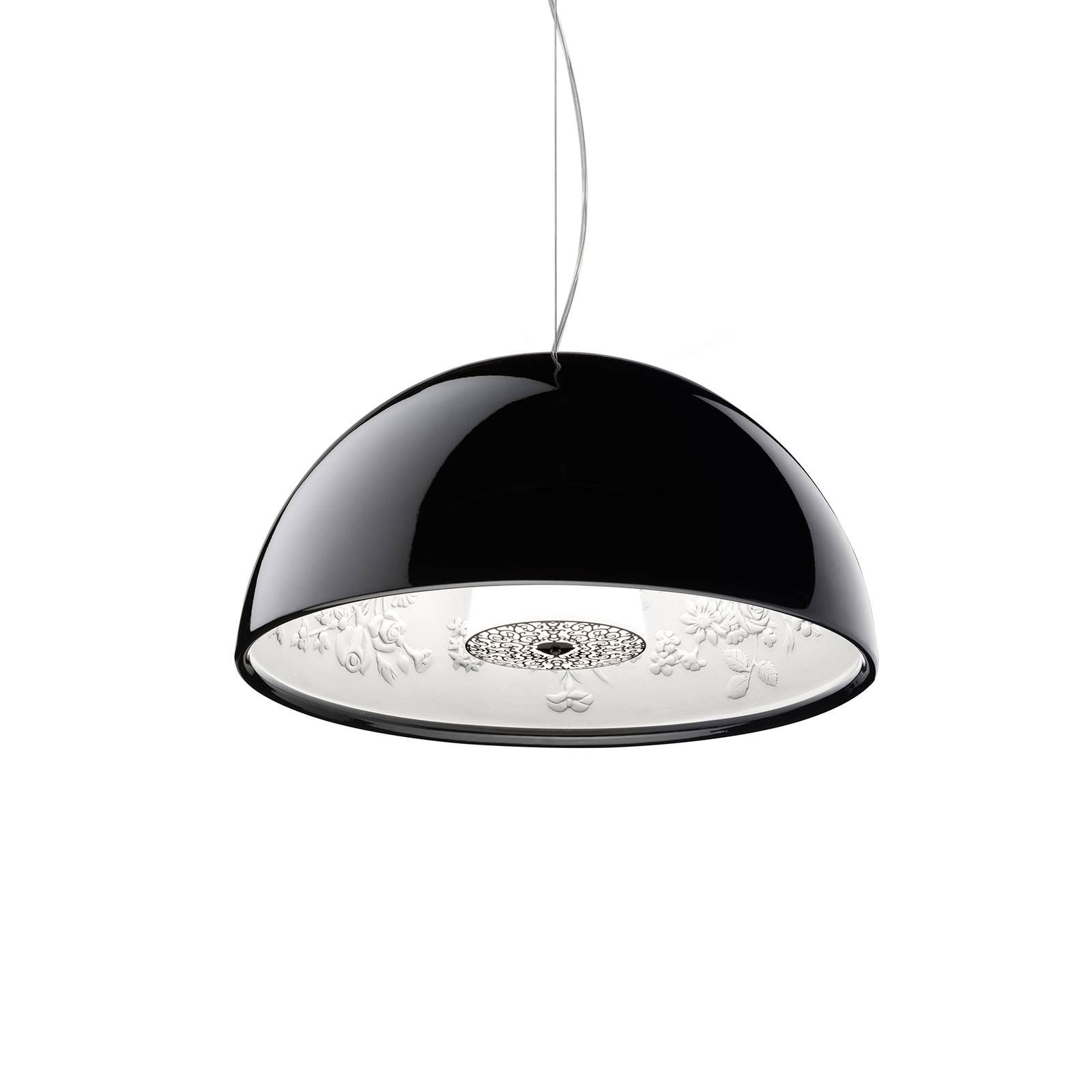 FLOS Skygarden Small závesná lampa čierna lesklá, Obývacia izba / jedáleň, hliník, sadra, sklo, ušľachtilá oceľ, E14, 8W, K: 19.7cm