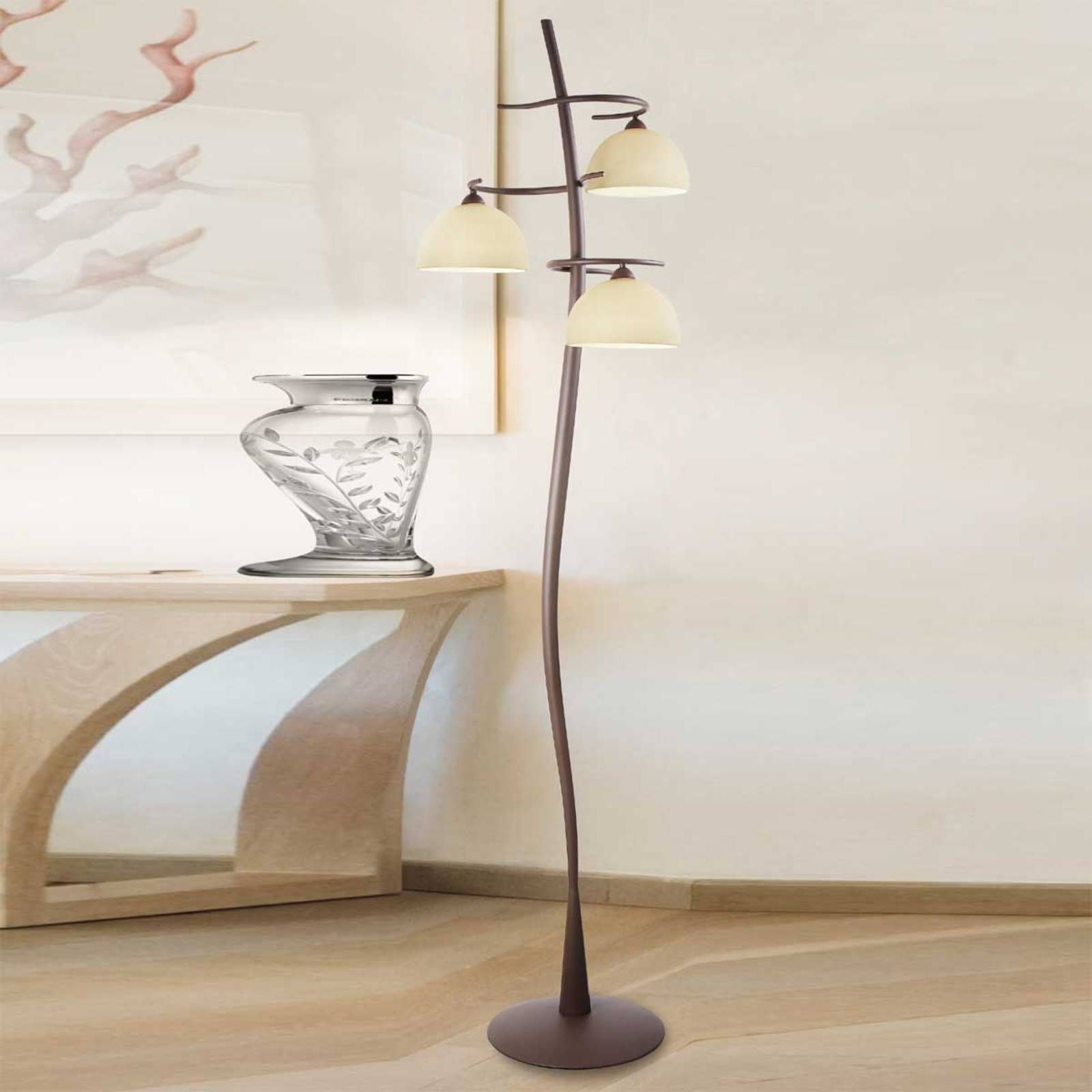 Lam Stojaca lampa Christian, 3-plameňová, Obývacia izba / jedáleň, kov, sklo, E27, 60W, K: 188cm