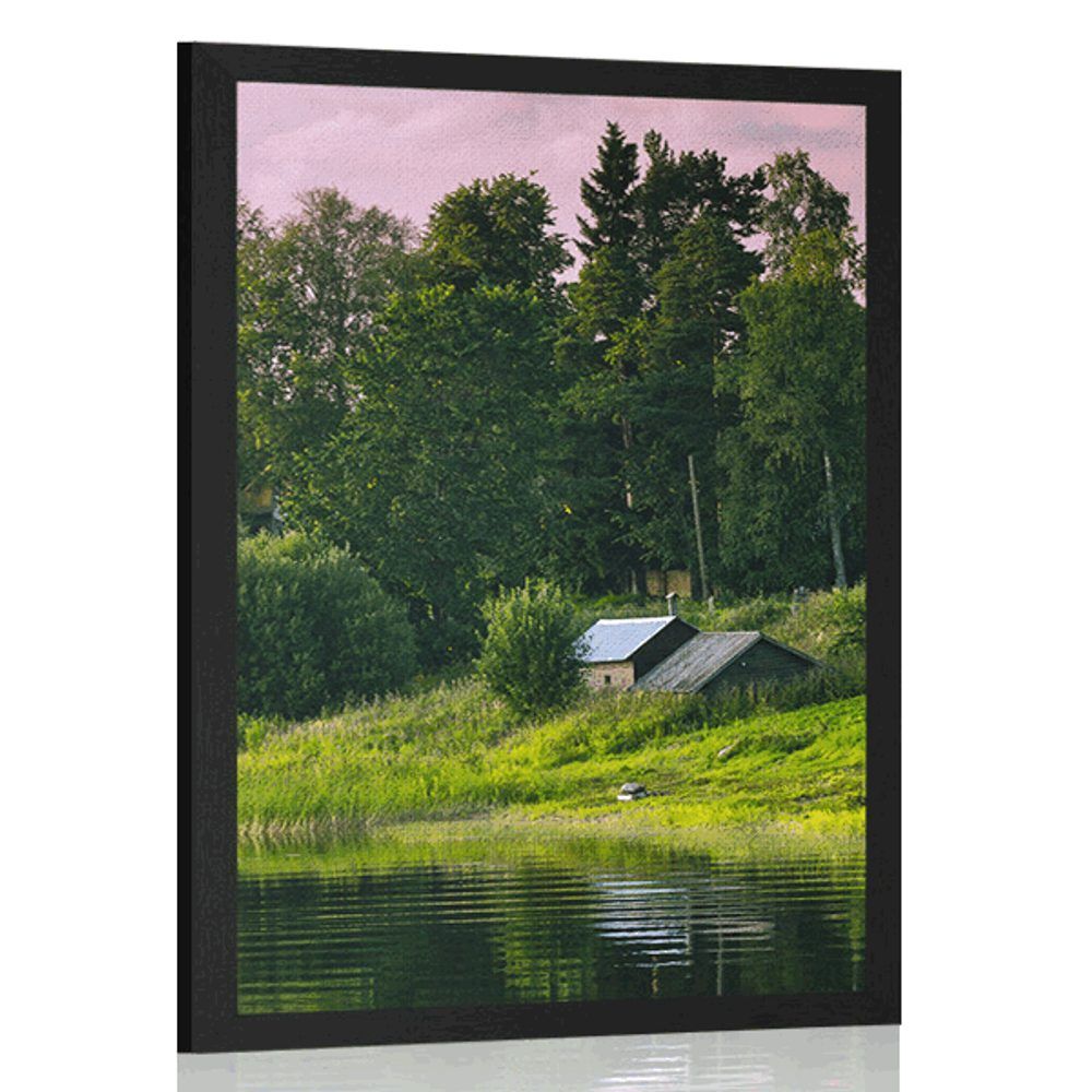 Plagát rozprávkové domčeky pri rieke - 60x90 black