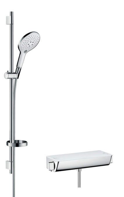 HansGrohe Raindance Select S - Sprchová súprava s termostatom, 150 mm, 3 prúdy, biela/chróm 27037400