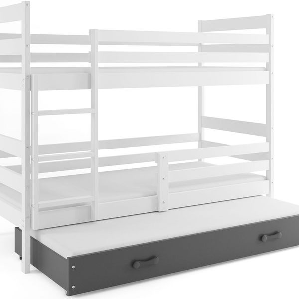 Poschodová posteľ s prístelkou ERIK 3 - 160x80cm - Biela - Grafitová