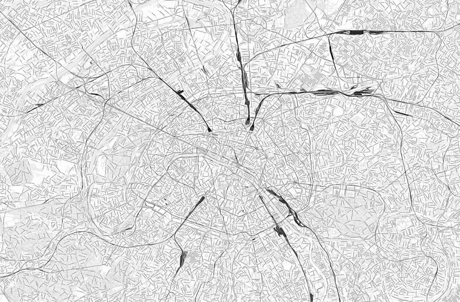 Paríž čierno-biela mapa mesta - fototapeta FS3347