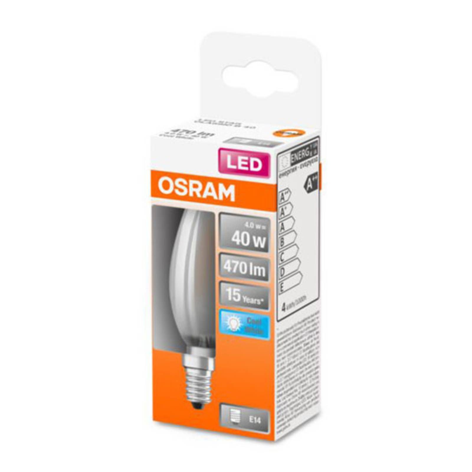 OSRAM Classic B LED žiarovka E14 4W 6.500K matná, E14, 4W, Energialuokka: E, P: 10 cm