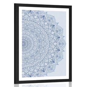 Plagát s paspartou detailná Mandala v modrej farbe - 30x45 white