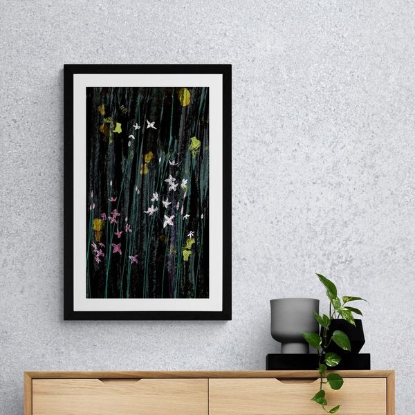 Plagát s paspartou magické kvety - 40x60 black