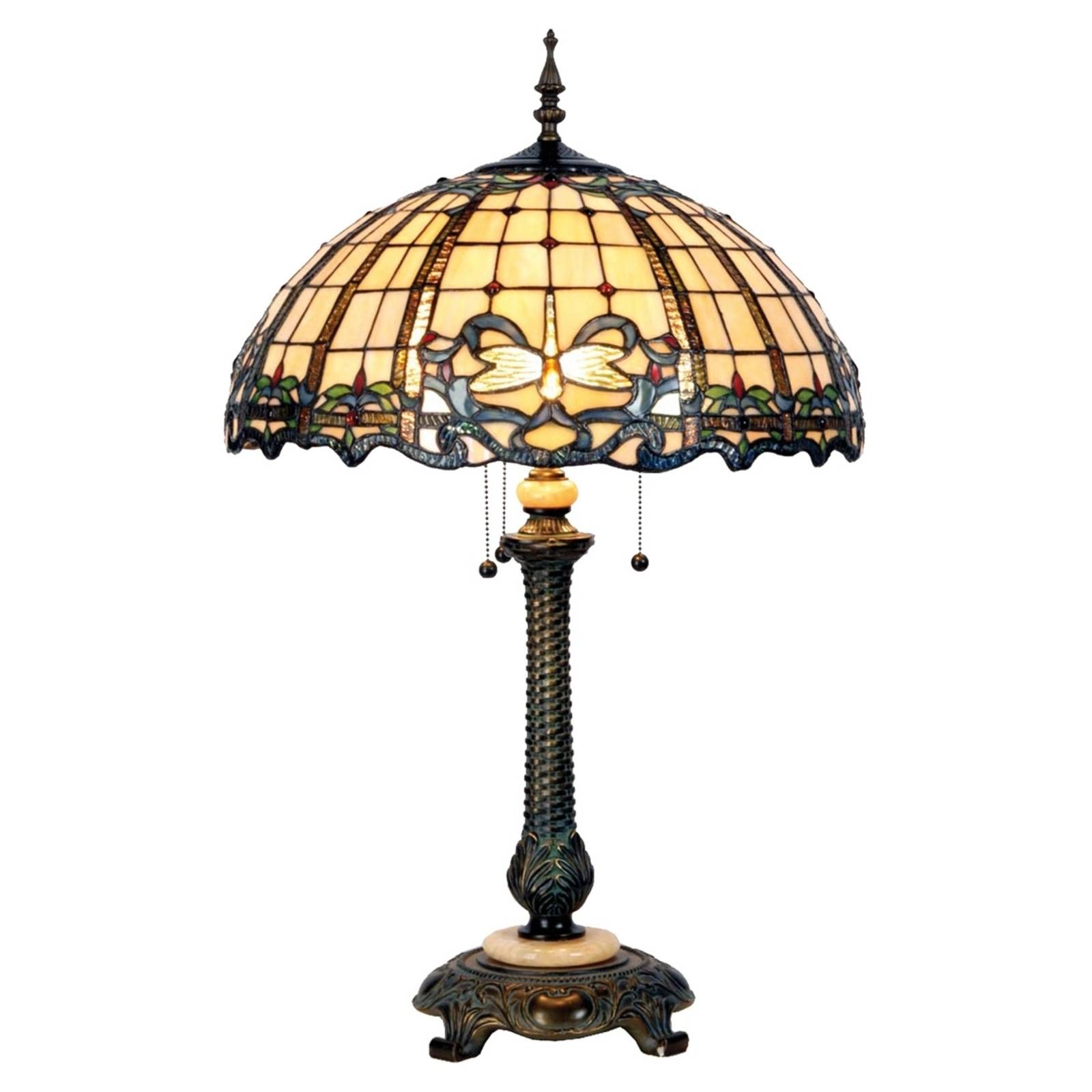 Clayre&Eef Nádherná stolová lampa Atlantis v štýle Tiffany, Obývacia izba / jedáleň, sklo, polyrezín, E27, 60W, K: 80cm