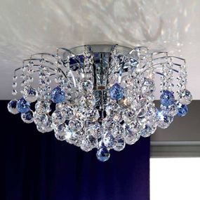 Orion LENNARDA krištáľové stropné svietidlo modré/chróm, Obývacia izba / jedáleň, mosadz, krištále, E14, 40W, K: 38cm