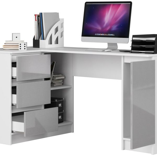 Rohový písací stôl B20 biely/sivý ľavý