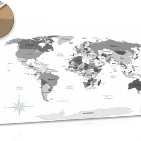 Obraz na korku čiernobiela mapa s modrým kontrastom