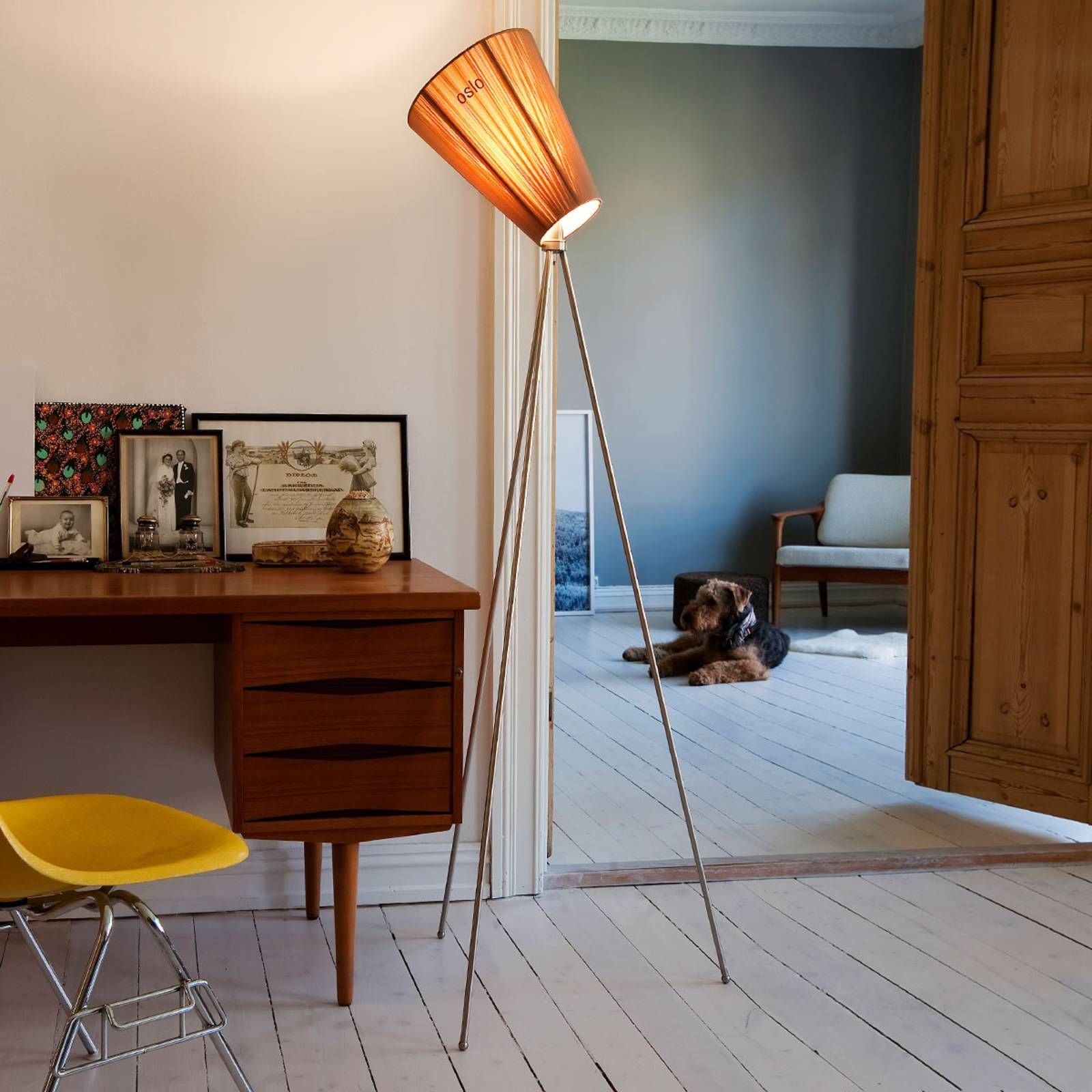 Northern Oslo Wood stojaca lampa oceľ/béžová, Obývacia izba / jedáleň, oceľ, textil, E27, 100W, K: 165cm
