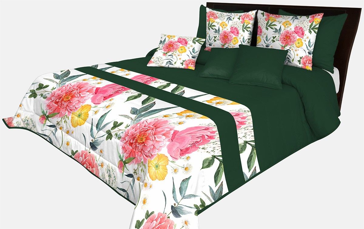 DomTextilu Prehoz na posteľ v dokonalej zelenej farbe s farebnými kvetinami Šírka: 170 cm | Dĺžka: 210 cm 65892-239722