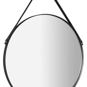 SAPHO - ORBITER zrkadlo guľaté s koženým popruhom, ø 70cm, čierna mat ORT070