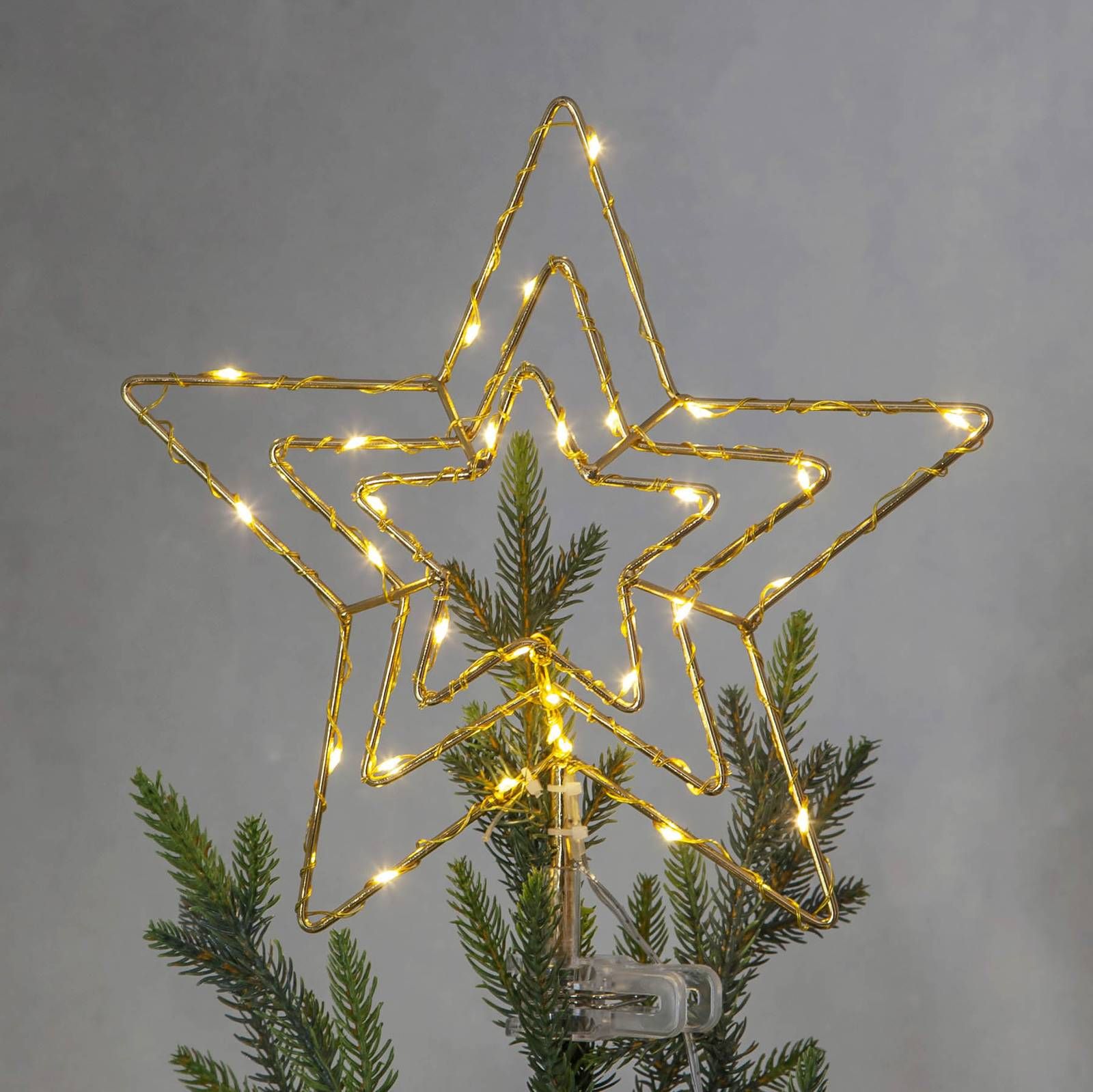 STAR TRADING LED špička na strom Topsy, 3D hviezda batérie, kov, plast, 0.06W, L: 5 cm