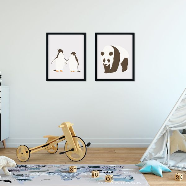 Séria 2 rámovaných obrazov 43x53 cm - Panda a Penguins