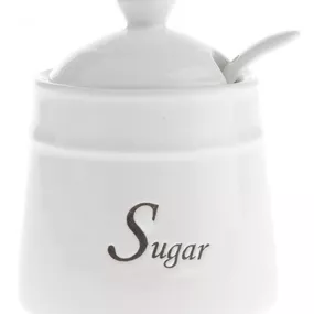 Cukornička s lyžičkou Sugar, bílá keramika
