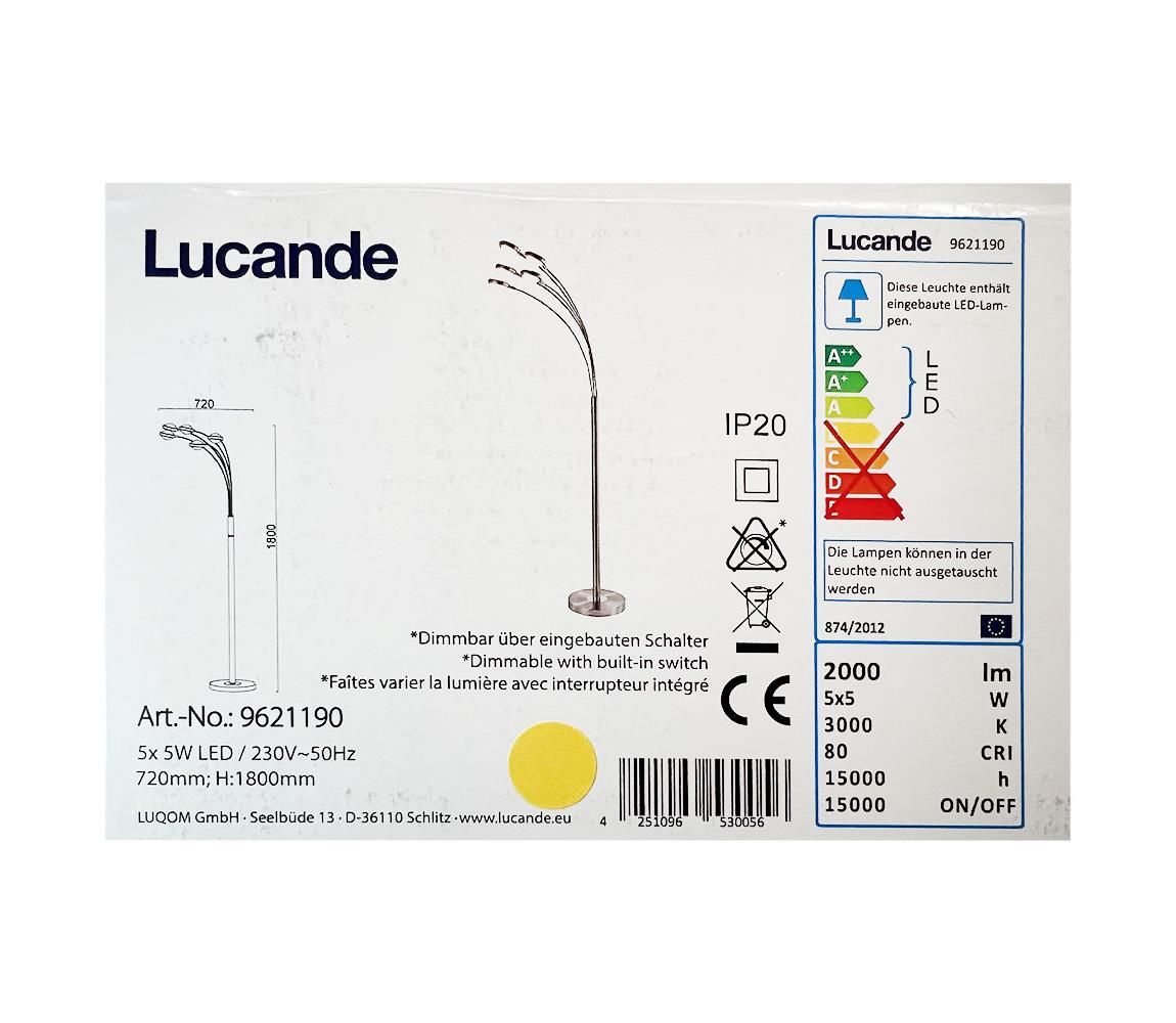 Lucande - LED Stmievateľná stojacia lampa CATRIONA 5xLED/5W/230V