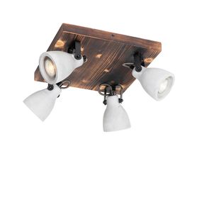 Priemyselná stropná lampa drevená s betónovými 4 svetlami - Creto