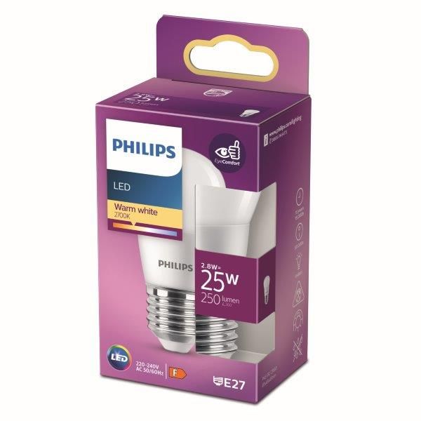 Philips 8719514309340 LED žiarovka E27 2,8W/25W 250lm 2700K P45 kvapka