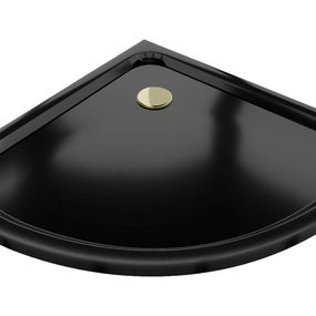 MEXEN/S - Flat sprchová vanička štvrťkruhová slim 100 x 100 cm, čierna + zlatý sifón 41701010G