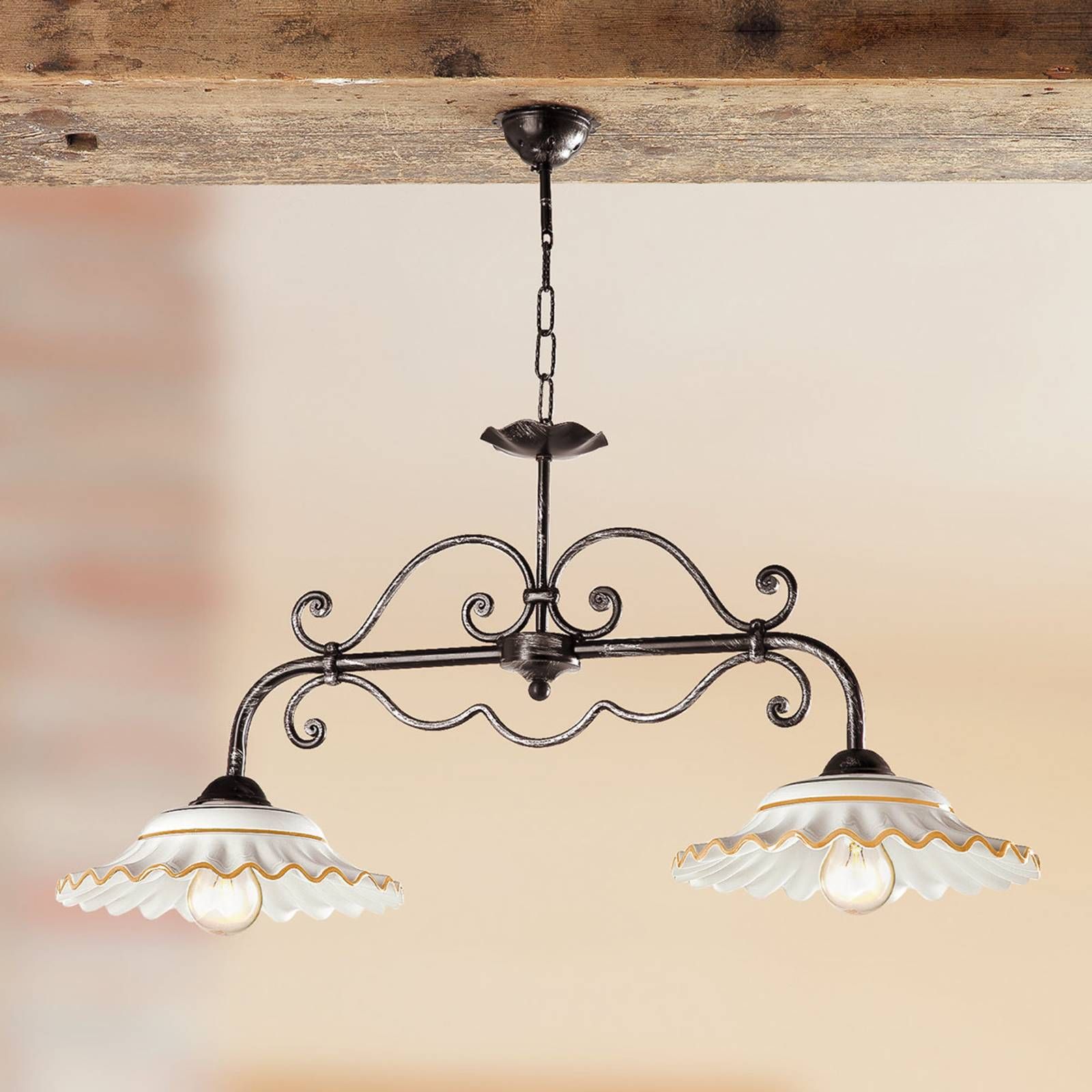 Ceramiche Závesná lampa I Biliardi 2-pl. oranžová, Obývacia izba / jedáleň, keramika, kov, E27, 100W, P: 87 cm