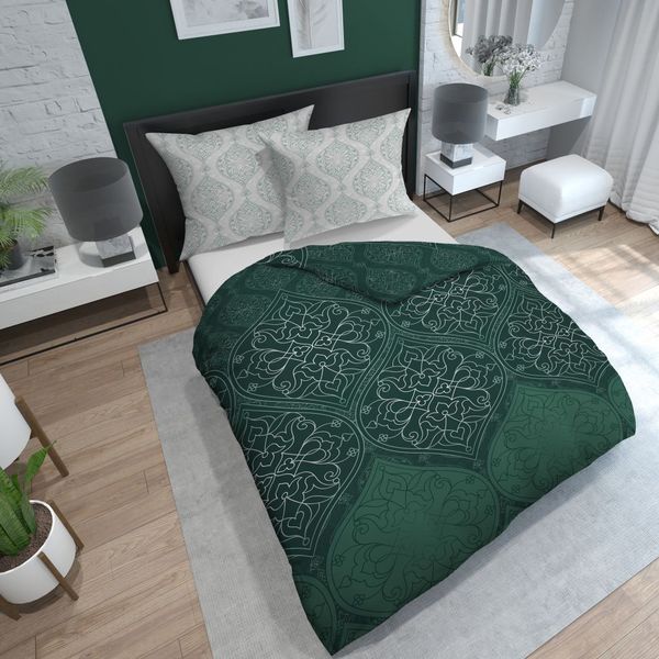 DomTextilu Krásne zeleno sivé bavlnené posteľné obliečky s ornamentom 3 časti: 1ks 160 cmx200 + 2ks 70 cmx80 Zelená 70 x 80 cm 38999-182925