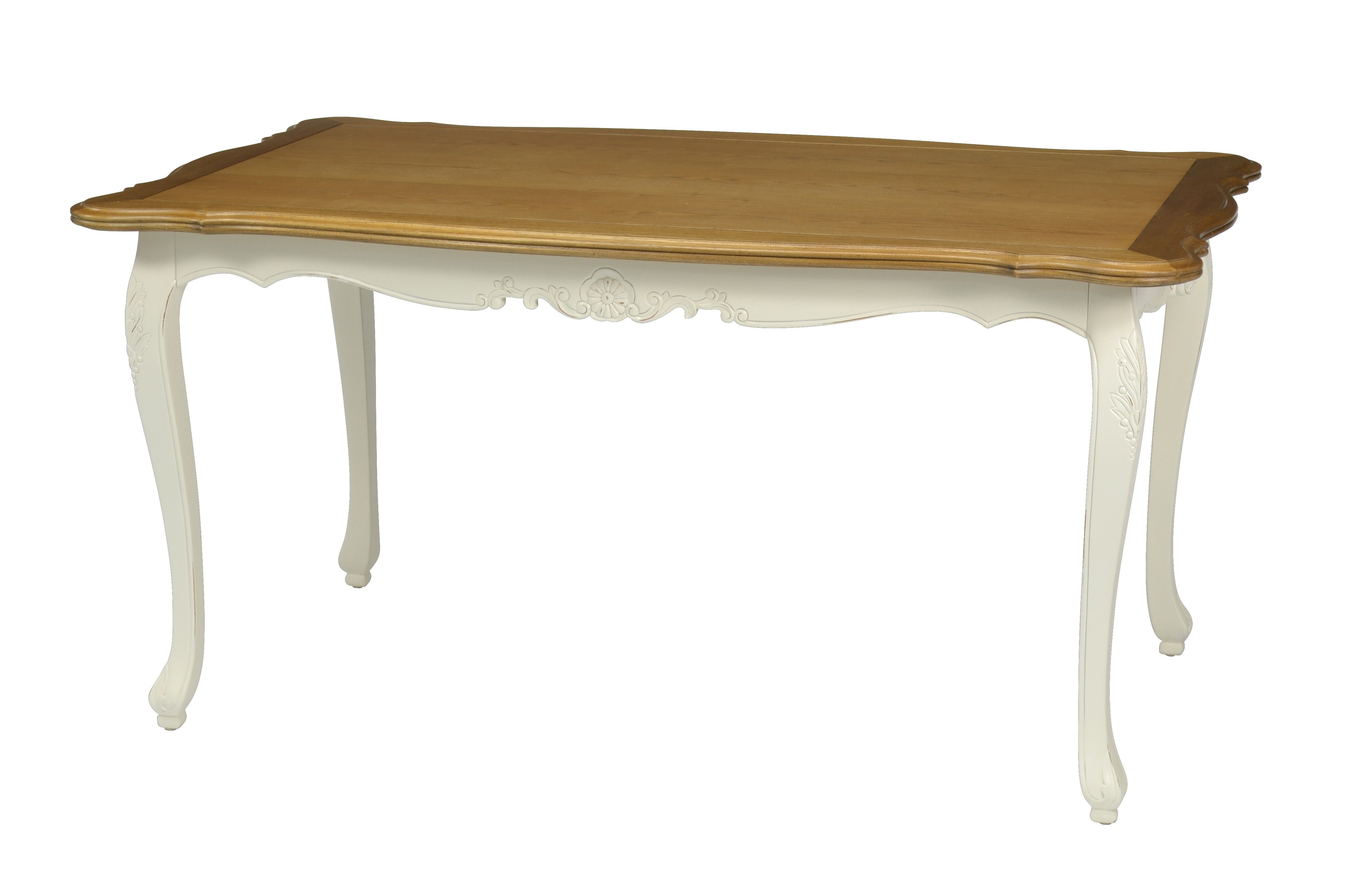 Estila Masívny provensálsky obdĺžnikový jedálenský stôl Preciosa v krémovo bielej farbe s tvarovanou vrchnou doskou a nožičkami 160cm