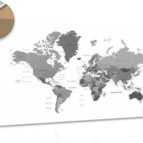 Obraz na korku mapa sveta v čiernobielej farbe - 120x80  smiley