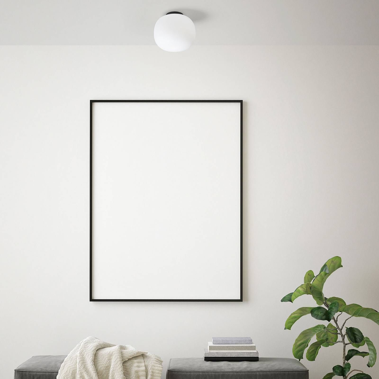 miloox by Sforzin Stropné svietidlo Bombo z mliečneho skla Ø 30 cm, Obývacia izba / jedáleň, sklo, kov, E27, 40W, K: 27cm