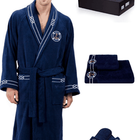 Soft Cotton Luxusný pánsky župan + uterák + papuče MARINE MAN v darčekovom balení Tmavo modrá XXL + papučky (42/44) + uterák + box