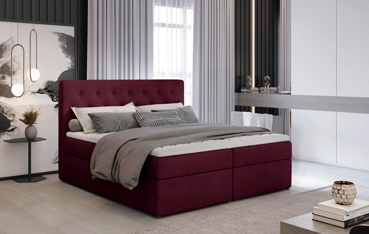 Čalúnená manželská posteľ s úložným priestorom Liborn 160 - vínová