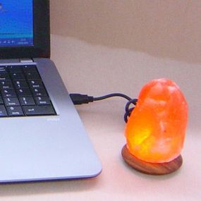 Wagner Life Soľná LED lampa Compus s USB na počítač a laptop, Obývacia izba / jedáleň, soľný krištáľ, drevo, 1W
