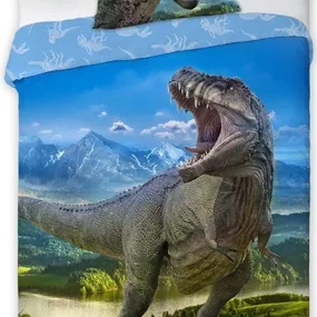 DomTextilu Bavlnené obojstranné posteľné obliečky s dinosaurom 2 časti: 1ks 140 cmx200 + obliečka 70 cmx90 Modrá 62369-237089