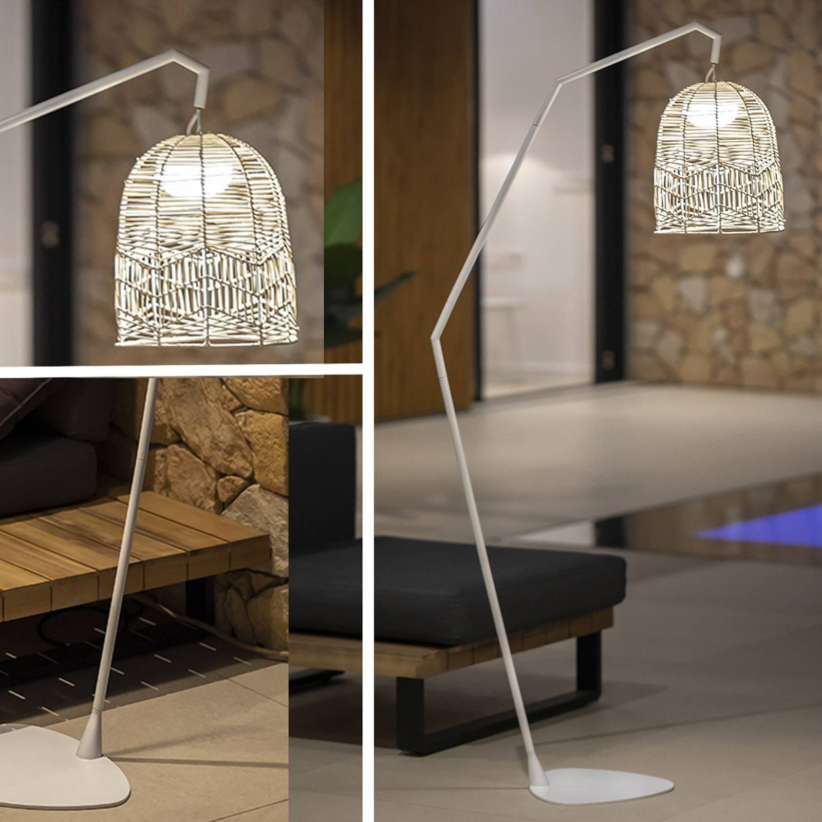 Newgarden Santorini stojaca LED interiér/exteriér, Obývacia izba / jedáleň, prírodné vlákno, kov, 9W, P: 35 cm, L: 52.3 cm, K: 163.3cm