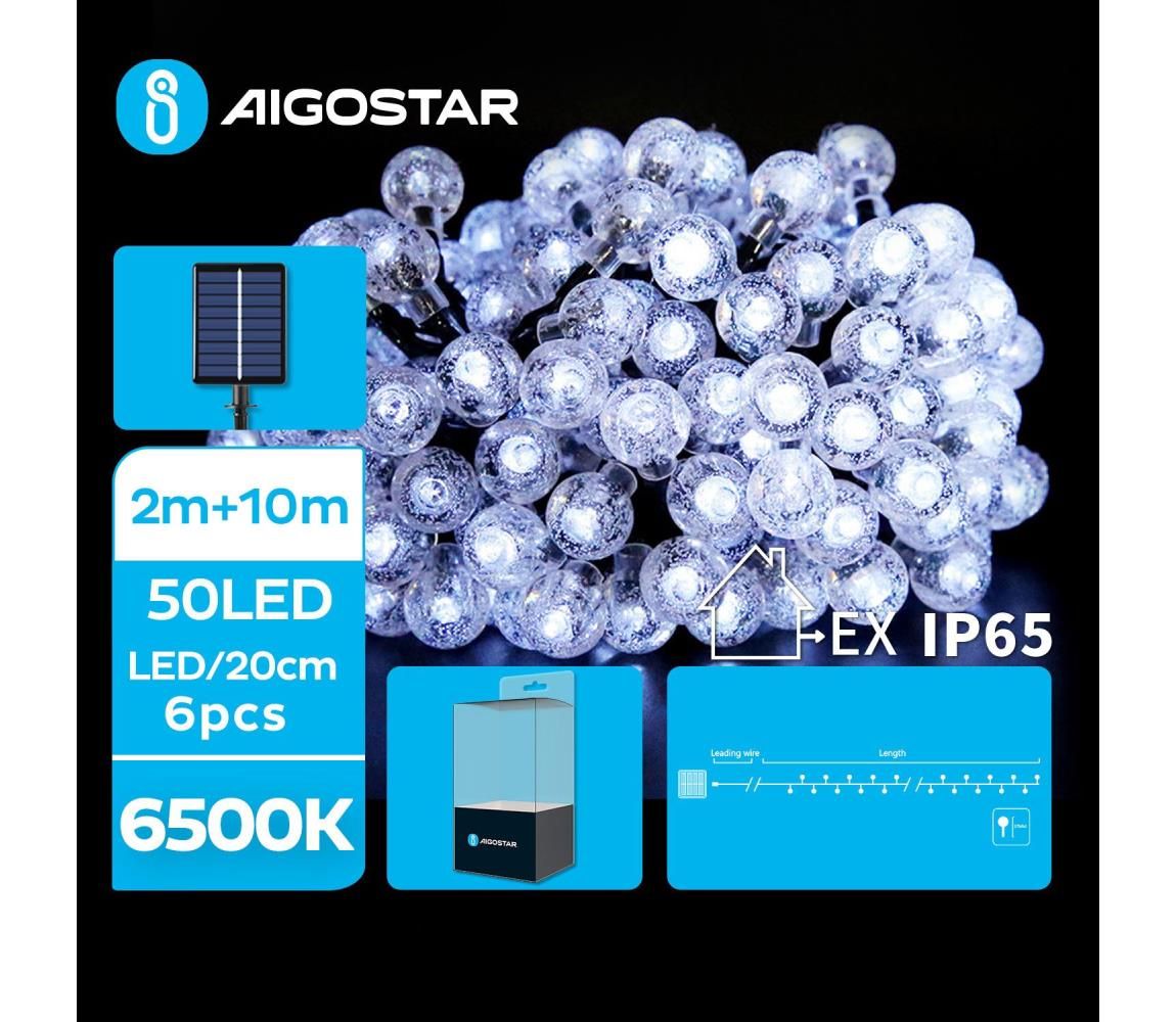 Aigostar - LED Solárna dekoračná reťaz 50xLED/8 funkcií 12m IP65 studená biela