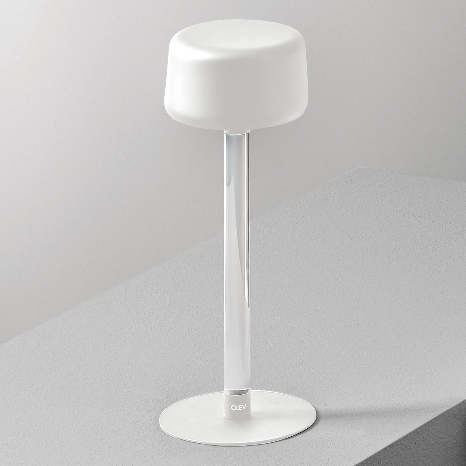 OleV OLEV Tee dizajnérska stolná lampa s batériou biela, Obývacia izba / jedáleň, hliník, plexisklo, 2W, K: 30.6cm