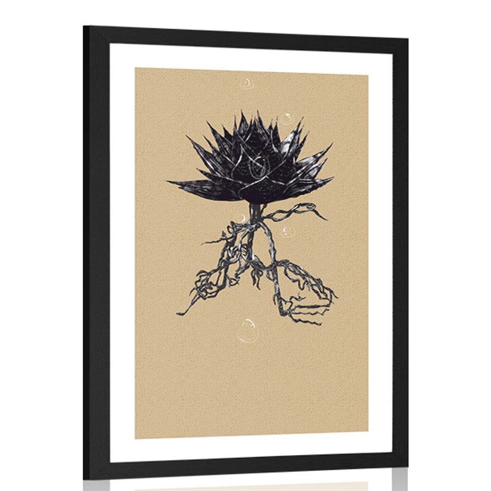 Plagát s paspartou Aloe Vera v zemitých farbách - 60x90 black