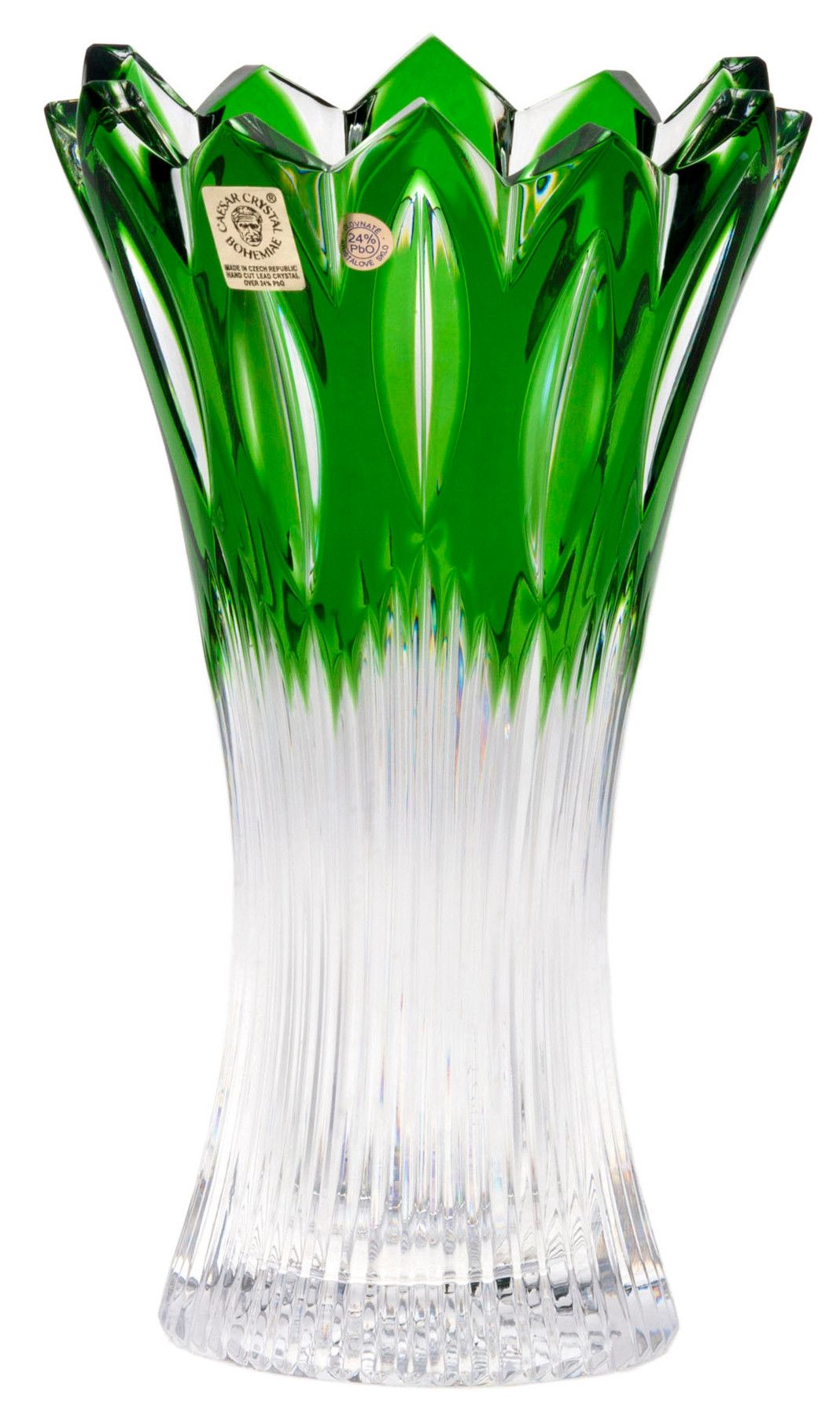 Krištáľová váza Flame, farba zelená, výška 205 mm