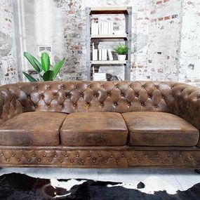 LuxD Trojsedačka Chesterfield Vintage hnedá