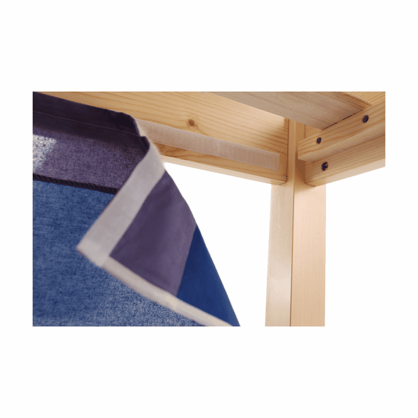 Posteľ s PC stolom, borovicové drevo/modrá, 90x200, ALZENA