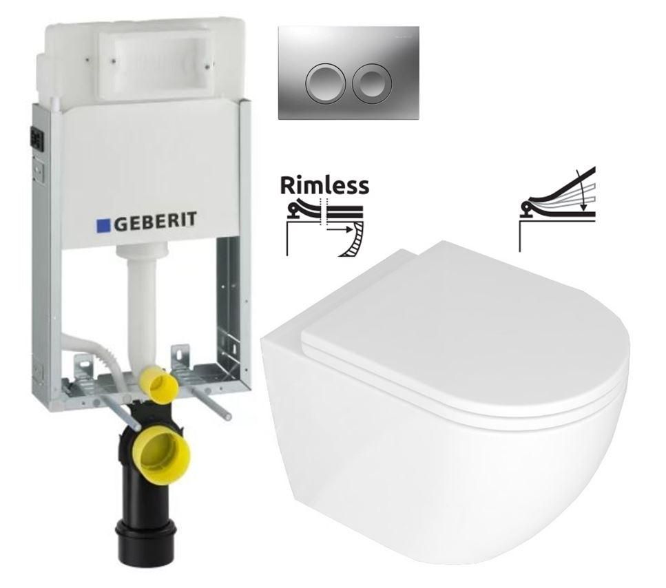 GEBERIT KOMBIFIXBasic vr. matného tlačidla DELTA 25 + WC REA Carlo Mini Basic Rimlesss + SEDADLO 110.100.00.1 21MA CB1